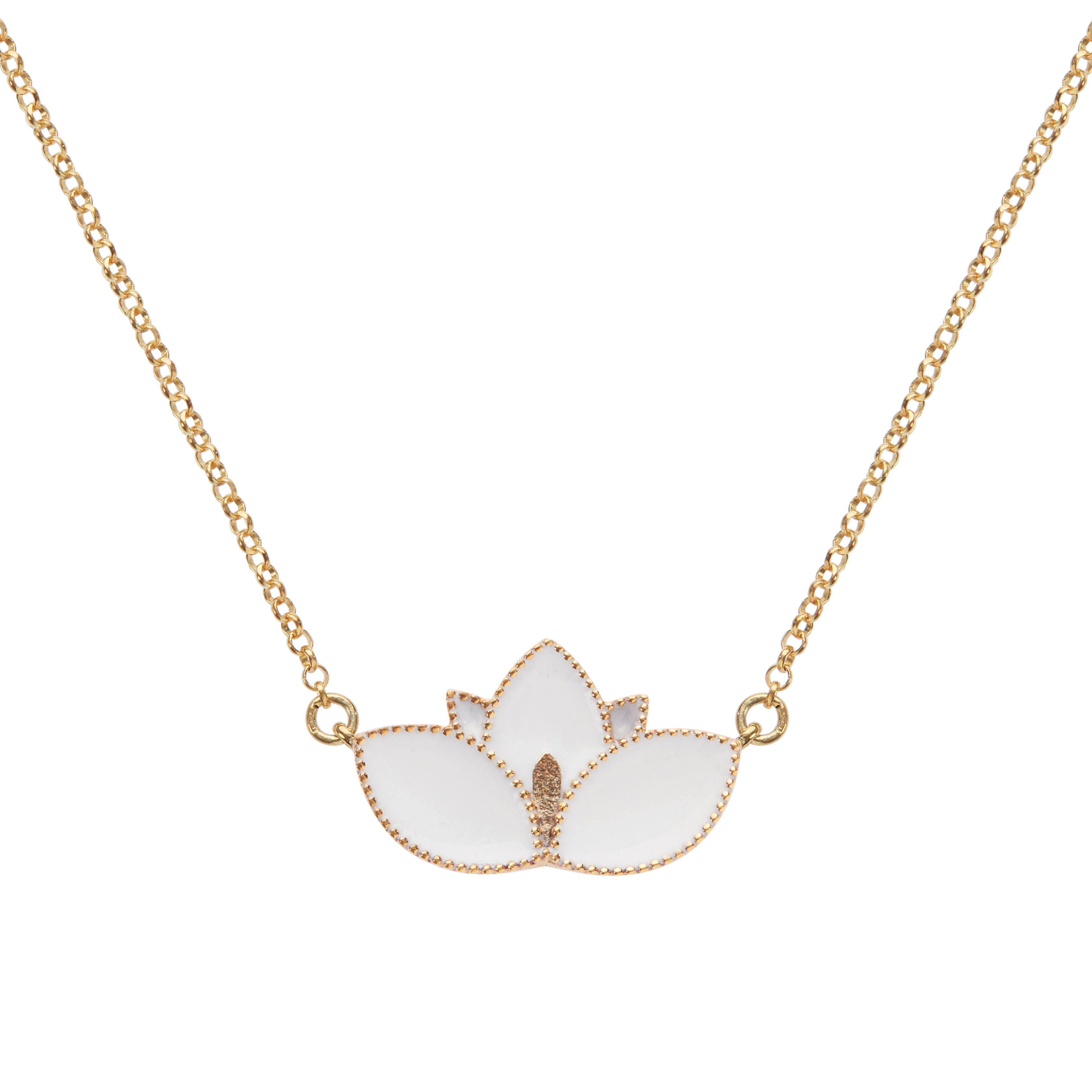 Lotus Necklace 925 silver gold-plated with White Enamel.