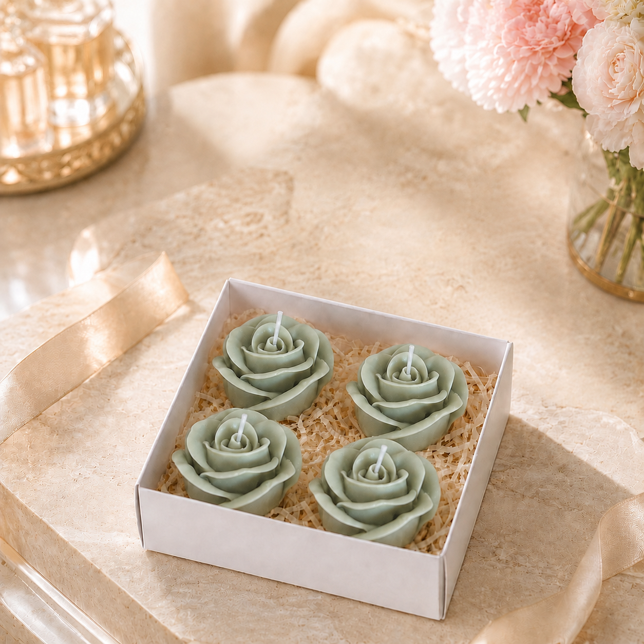 Ocean Air Scented Floral Candle | Gift Set of 4
