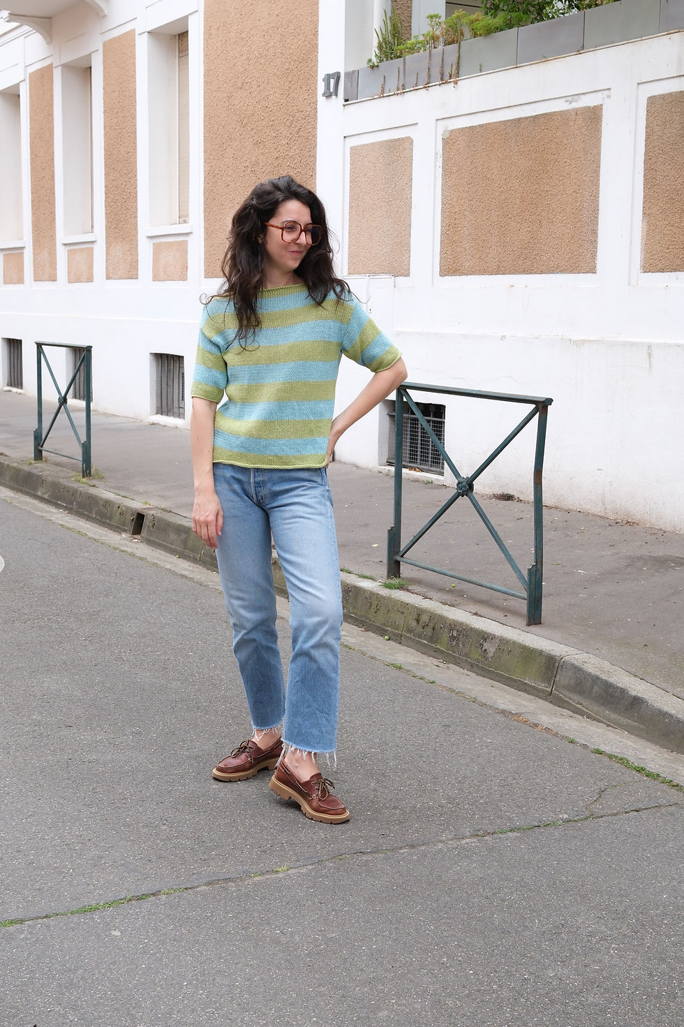 Miniature : Tricot rayé bleu et vert