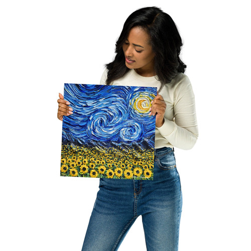 Art print poster Blue Starry Flower Field, fine art print of oil