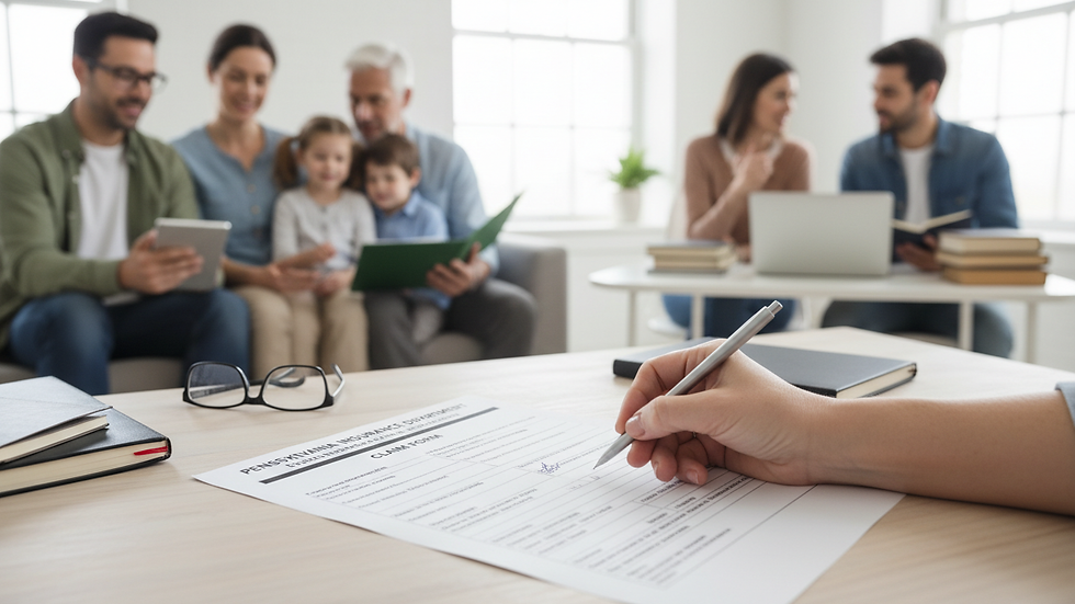 Close-up view of a Pennsylvania insurance claim form being filled out