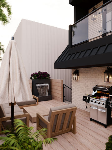 Contemporary rear façade of a Toronto home with black cladding and patio designed by TADesign Studios.

12. Bathroom Vanity Detail