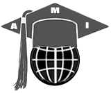 MAI LOGO Black graduation cap with MAI and tassel on black globe
