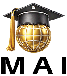 Black graduation cap with golden, five-sided star and golden tassel on the right sits on golden globe.