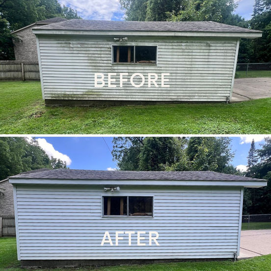 a before and after photo of a white house