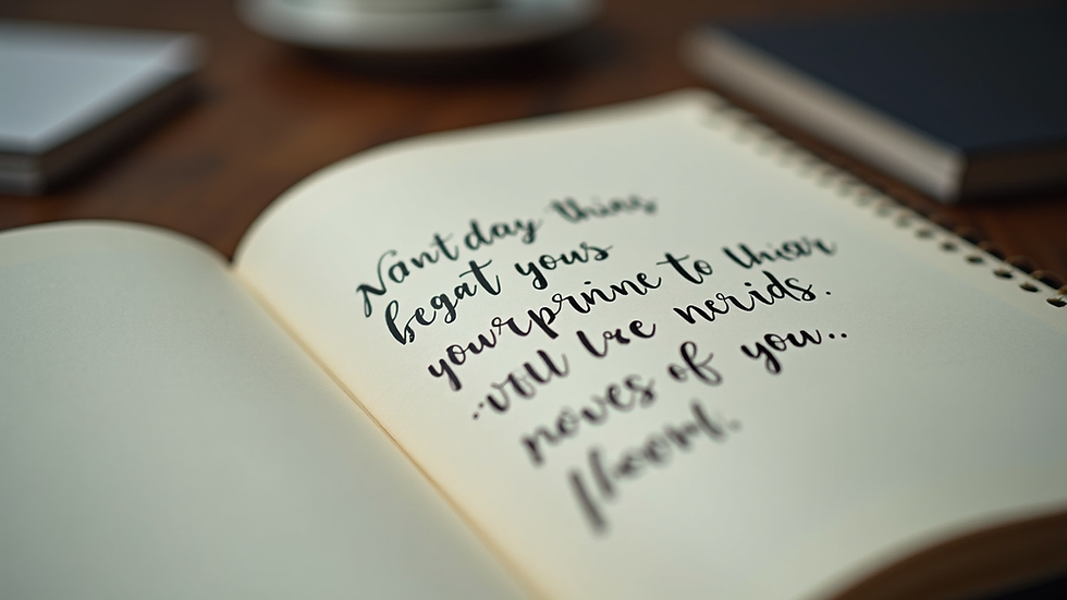 Close-up view of a notebook with handwritten empowering quotes
