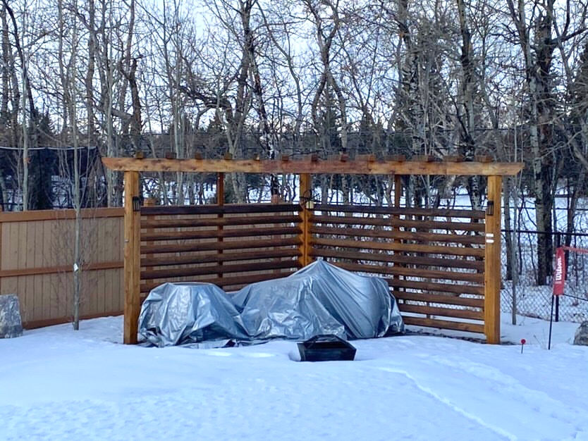 Patio E-Design Transformation Before | Snow Covered Patio Area in the Corner of a Yard
