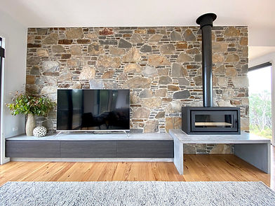 Concrete fireplace and concrete entertainment unit