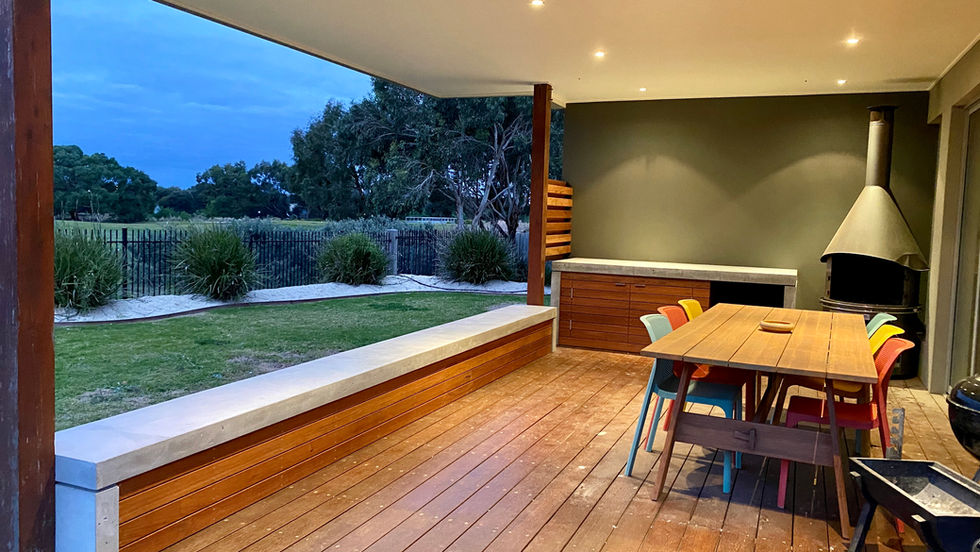 Outdoor concrete kitchen with matching outdoor concrete bench - Ocean Grove