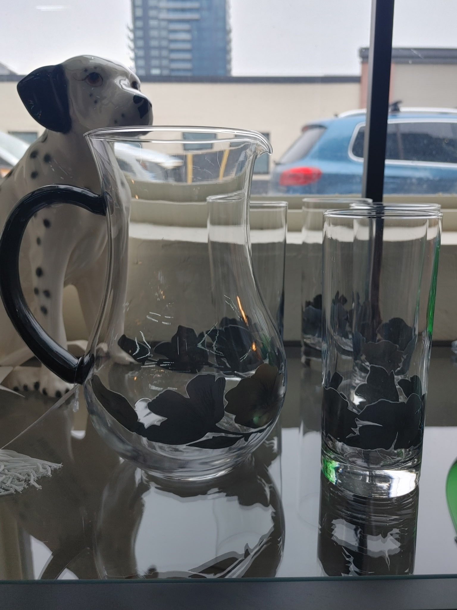 1980s Arcoroc "Julie" Glass Pitcher & 4 Glasses