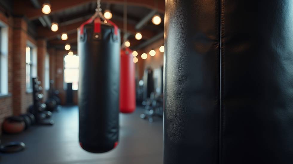 Close-up view of a punching bag in a fitness studio