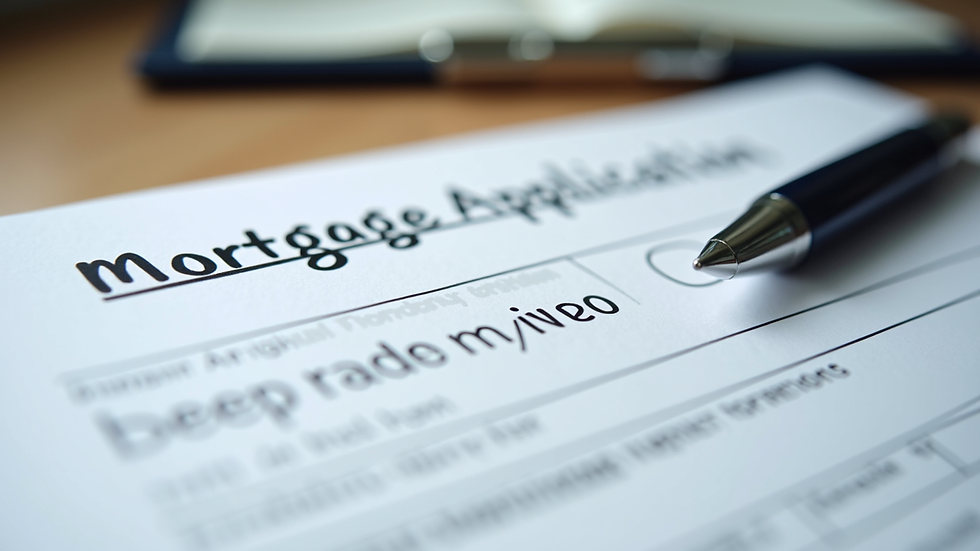 Close-up view of a mortgage application form with a pen on a desk