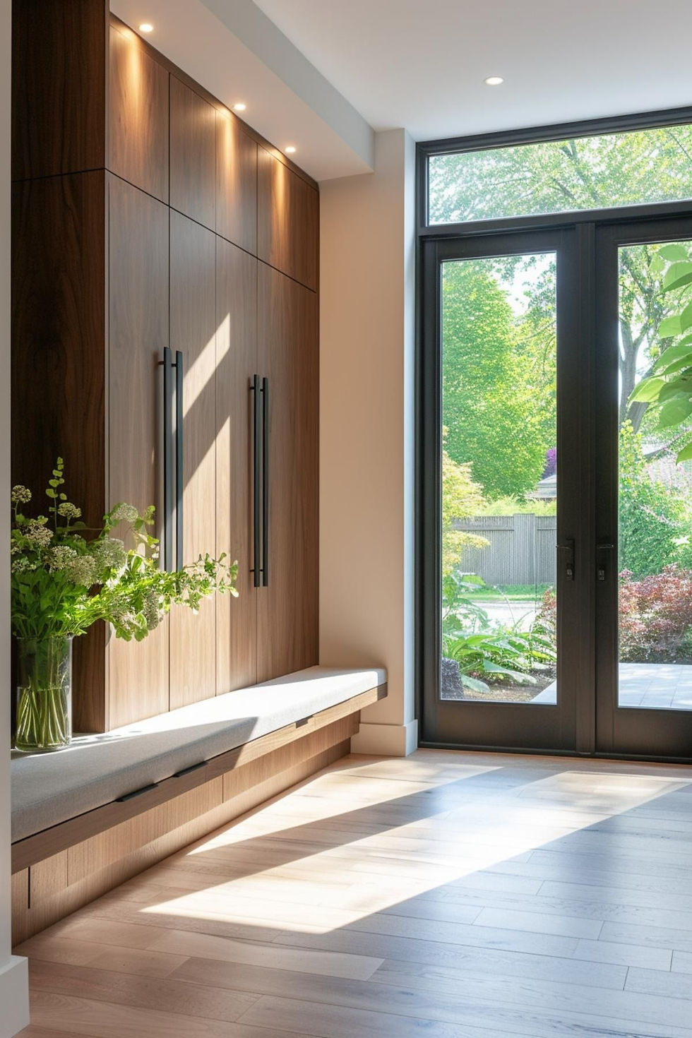 Modern entryway with wooden cabinetry