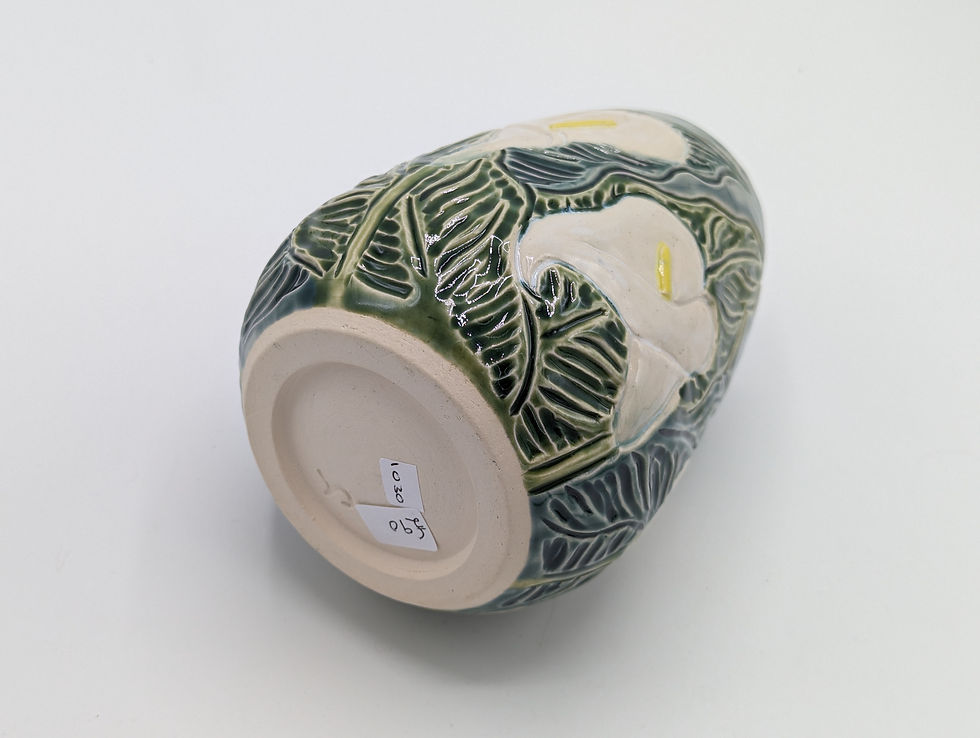 Thumbnail: Hand Thrown Pottery, Glazed and Carved Arum Lily Vase