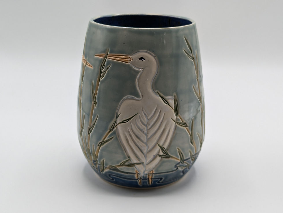 Thumbnail: Cranes and bamboo on pale background vase