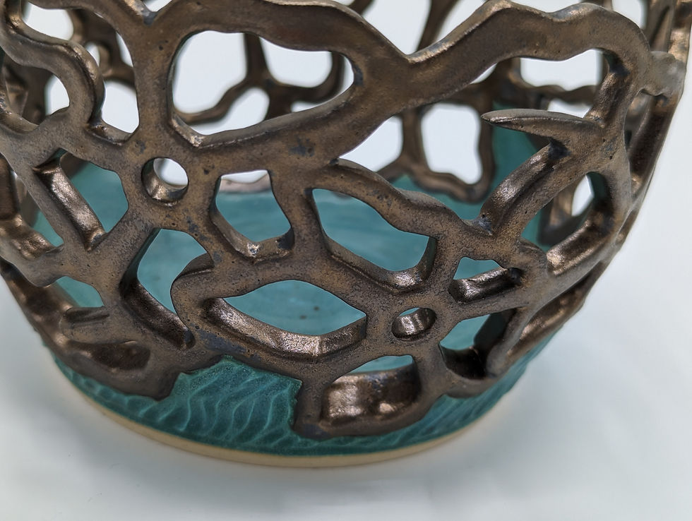 Thumbnail: Hand Thrown Pottery, Carved and Pierced Deep Bowl