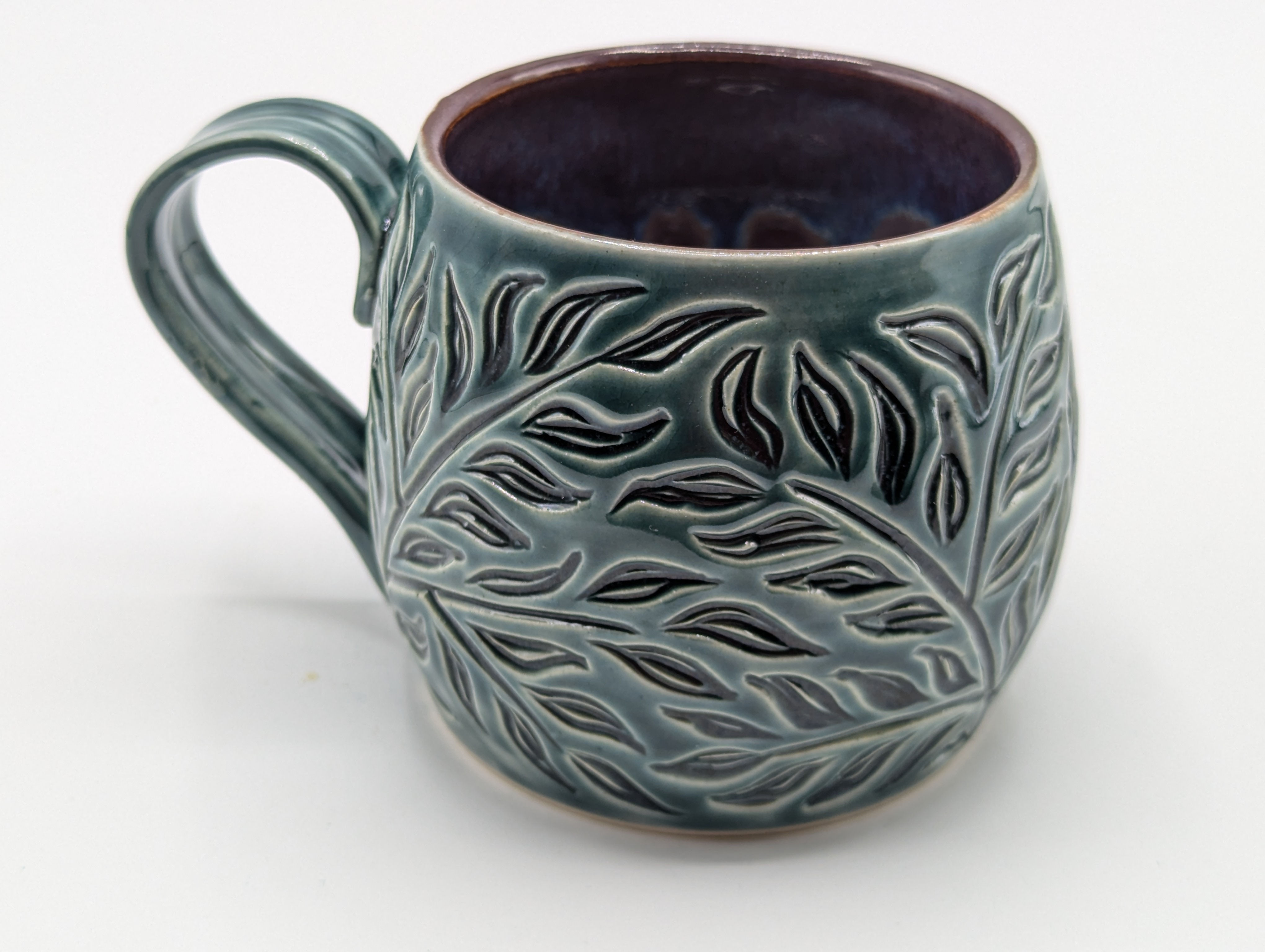Emerald small leaf pattern round mug