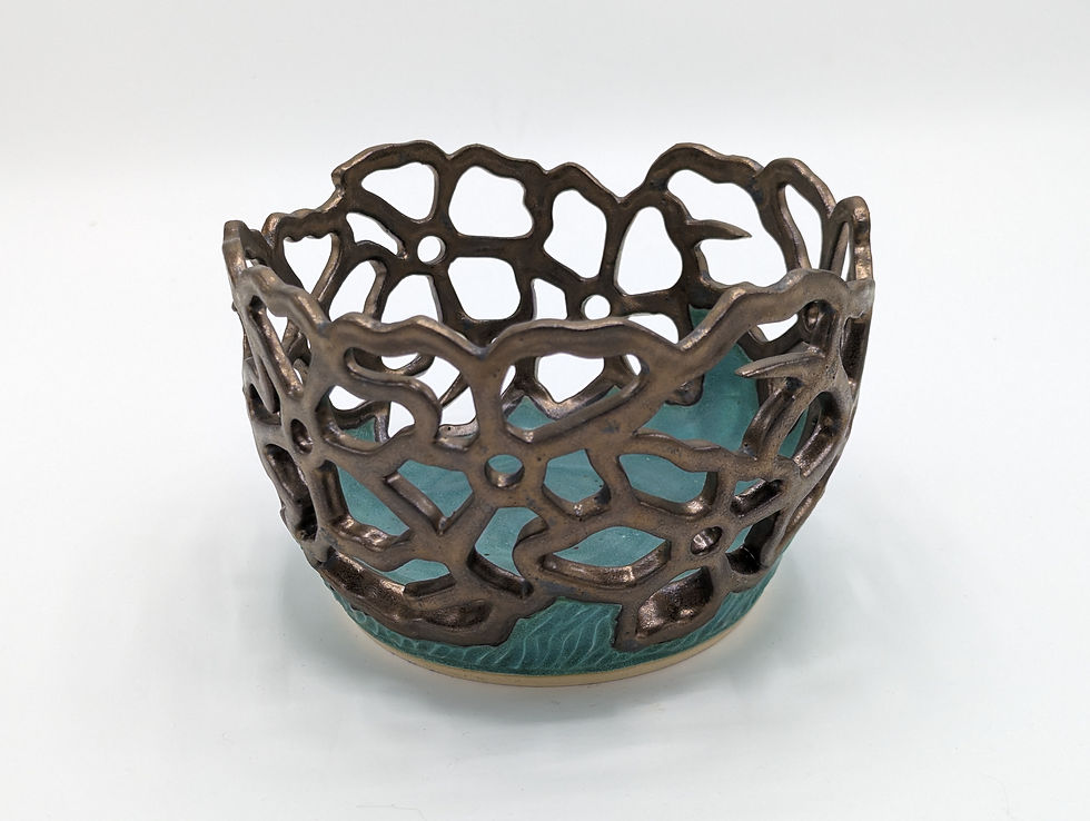 Thumbnail: Hand Thrown Pottery, Carved and Pierced Deep Bowl