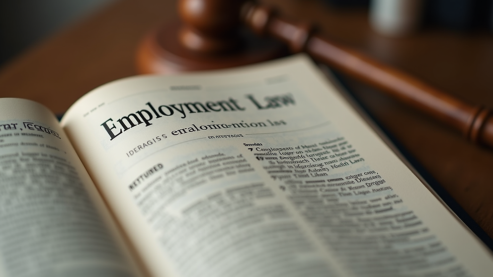 Eye-level view of a legal book on employment law