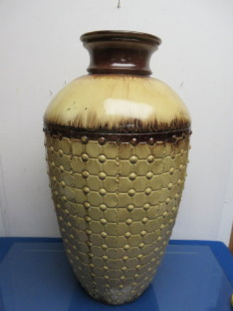 Tan And Brown Metal Large Floor Vase With Removable Lid 26