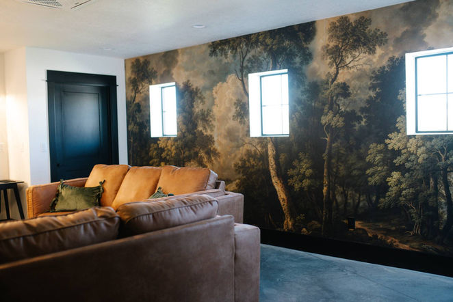 Couch with tree mural