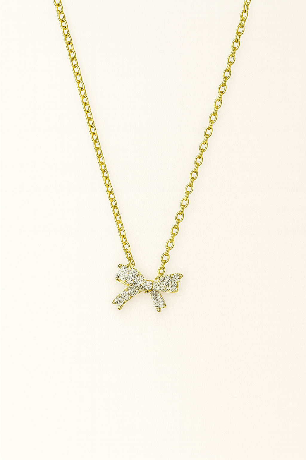 Gold Vermeil Bow Pendant Necklace – Pavé Crystal Charm