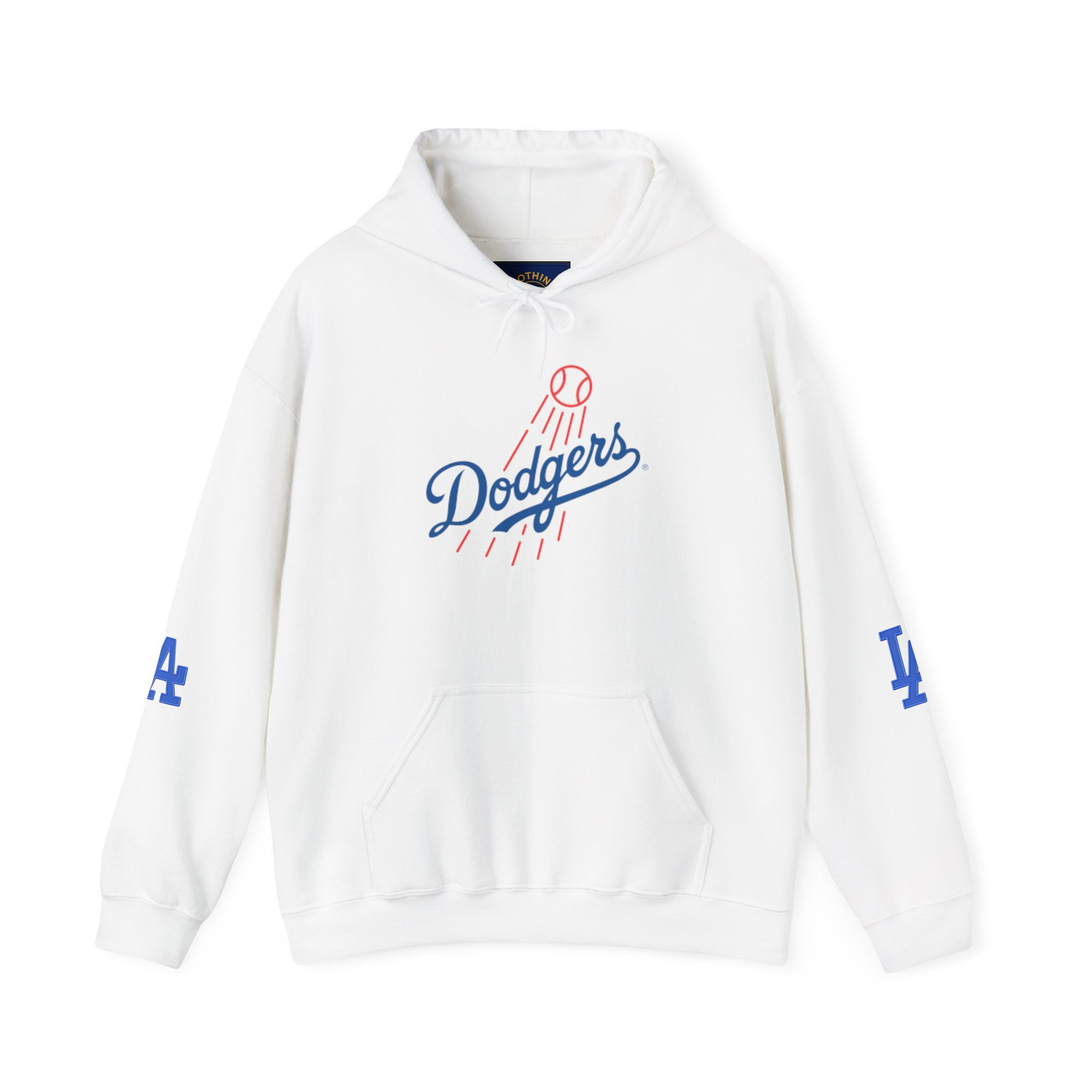 LA Script Logo Hoodie | White Pullover with Blue LA Emblem