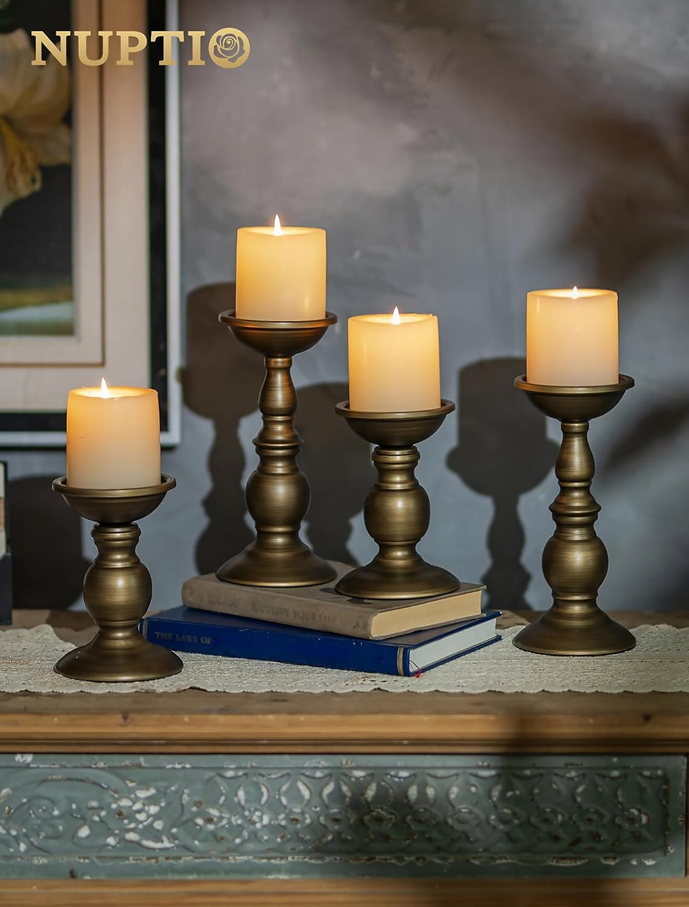 Thumbnail: 2 Pcs Bronze Iron Pillar Candle Holders, Most Ideal for 3" Pillar Candle, Gifts 