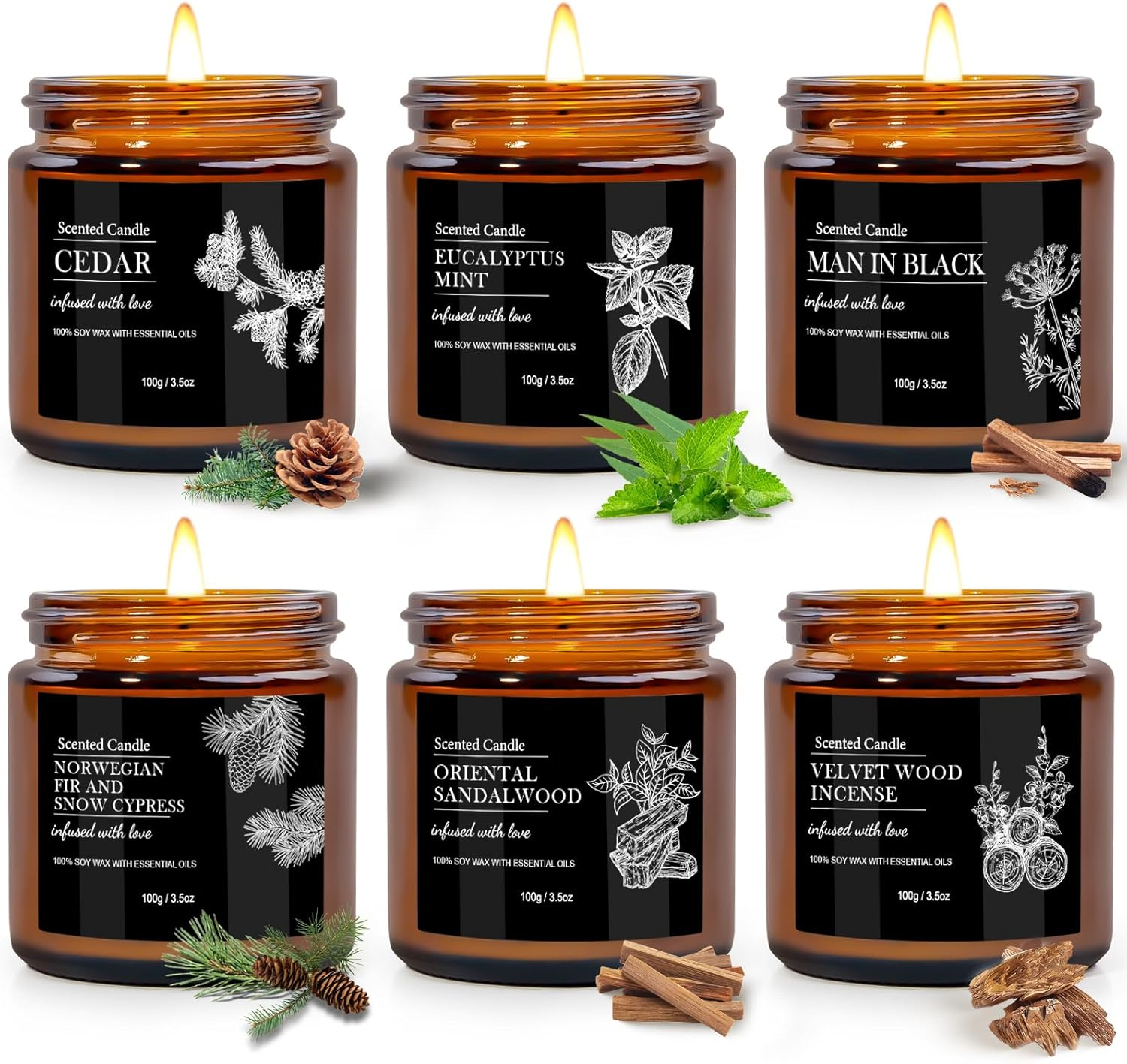 Scented Candles for Men | 6 Pack Candles for Home Scented, 150 Hour Burn Time Ar