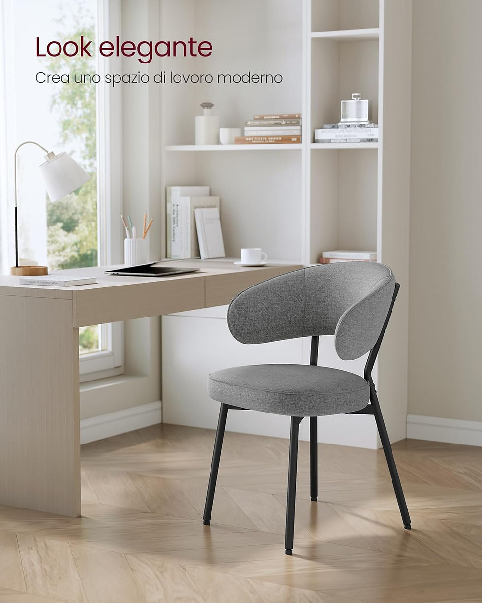 VASAGLE Set di 6 Sedie da Pranzo, Sedia da Cucina, Sedia Imbottita, Tessuto Cotone-lino, Sedia Lounge, Gambe in Metallo, Moderna, per Sala da Pranzo, Cucina, Grigio Scuro LDC116G01