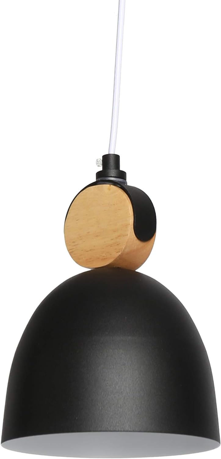 Chrasy E27 Metallo Legno Lampadario Lampada a Sospensione Moderno Plafoniera in Metallo Scandinavo Stile Lampada a Sospensione (Bianco)