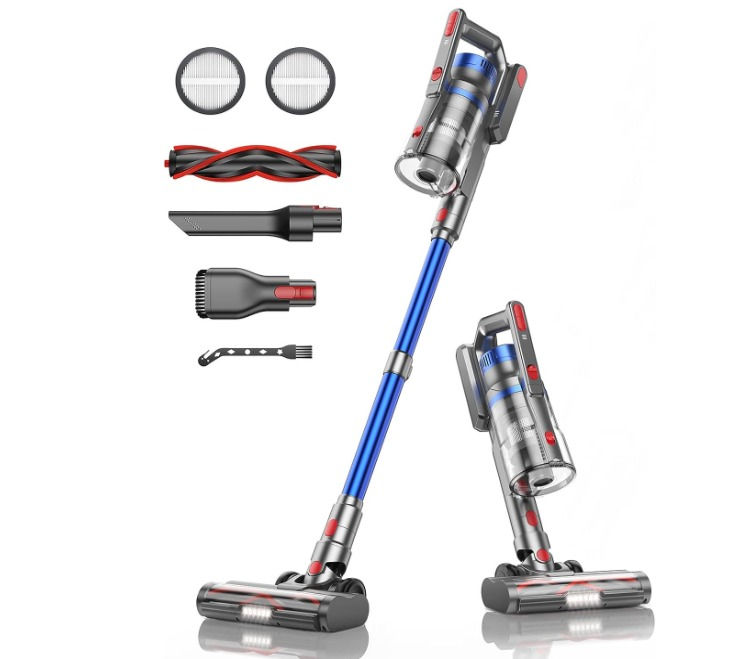 BuTure Aspirapolvere Senza Fili, 450W 33Kpa Scopa Elettrica Senza Fili Potente, 55Min Batteria Rimovibile, Grande capacità di 1,2L, Aspirapolvere Senza Fili Potente per tappeti/peli/animali/auto