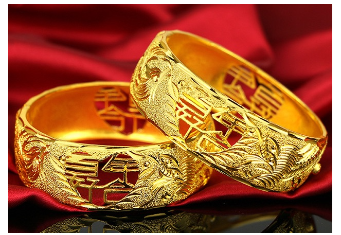 Traditional Dragon & Phoenix gold bangles