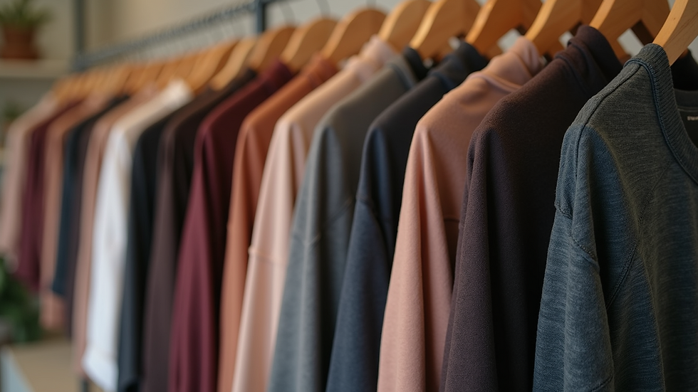 Eye-level view of yoga clothing on display