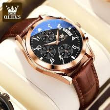 Original Olevs 2878 Chronograph Brown Leather Men Watch