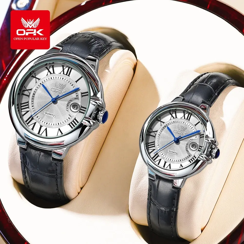 Original OPK 6039 Black Leather Couple Watch Set