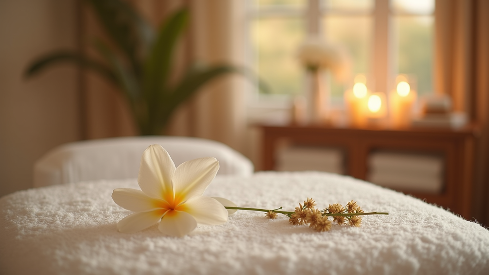 Close-up view of a serene massage environment with calming decor
