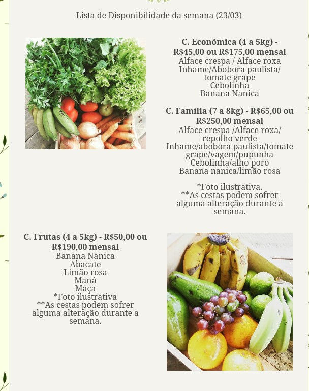 Cesta de orgânicos da semana 23/03