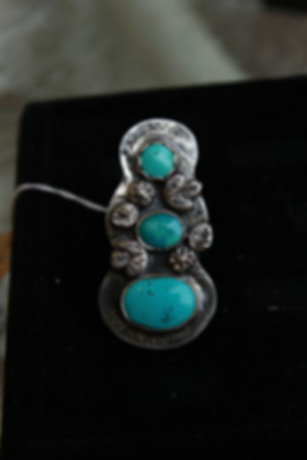 Silver Triple Stacker Turquoise Floral Statement Ring Size 8
