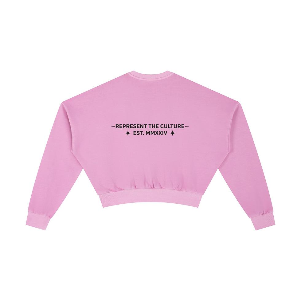 Pink sweatshirt back with 'REPRESENT THE CULTURE EST. MMXIV'