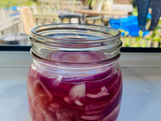 A jar of Quick Pickled Red Onions