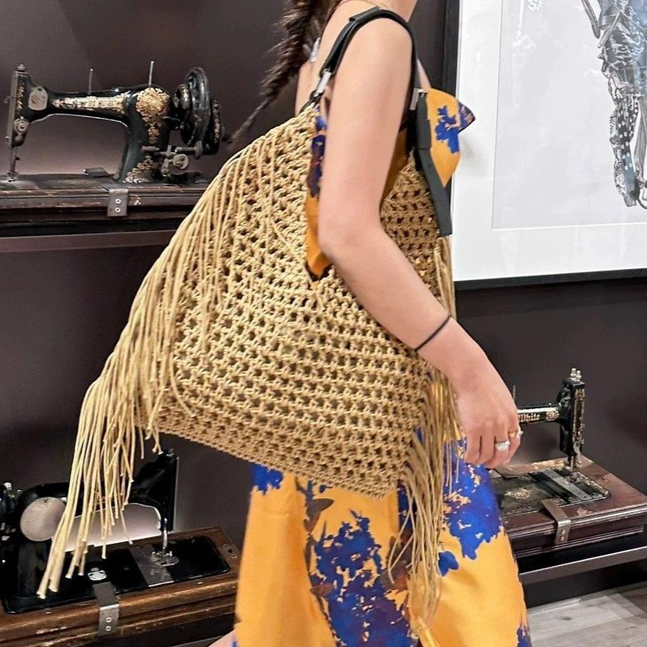 Thumbnail: Sienna woven shoulder bag with statement fringe