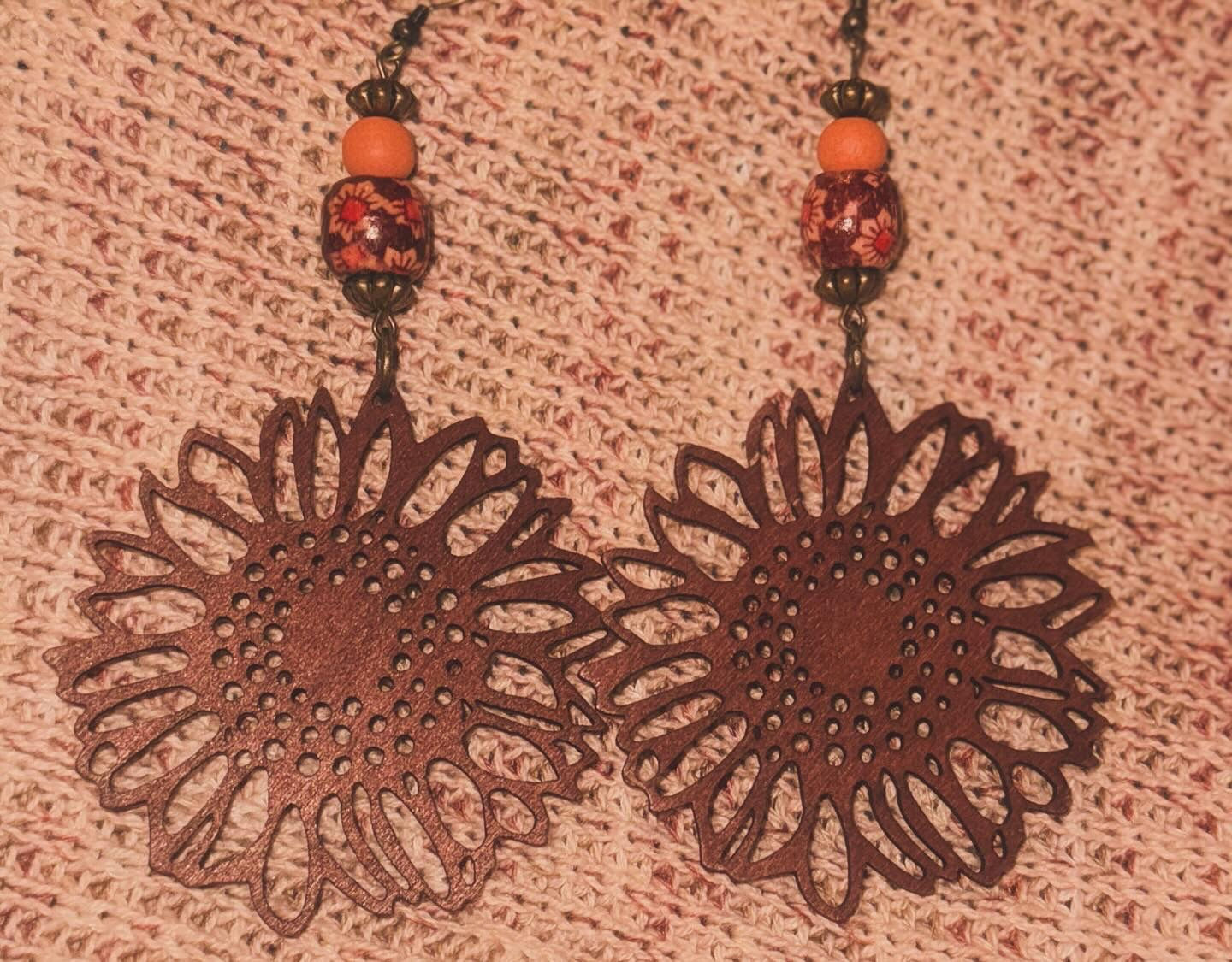Wooden Sunflower Earrings