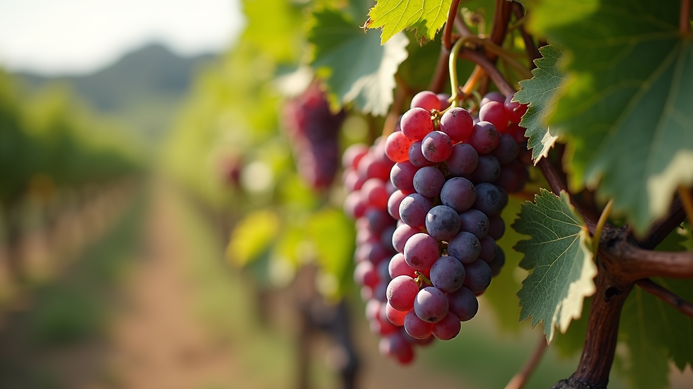 Close-up view of ripe grapes hanging on a vine in a vineyard