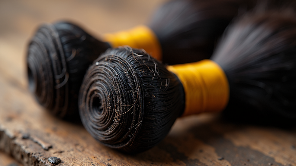 Close-up view of raw Indian hair bundles showing natural cuticles