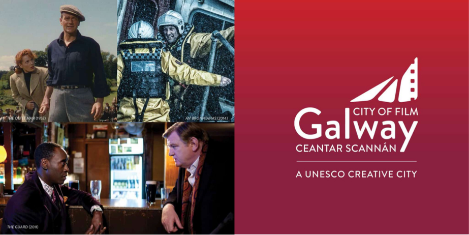 A graphic made up of film stills shot in Galway, Unesco Creative City