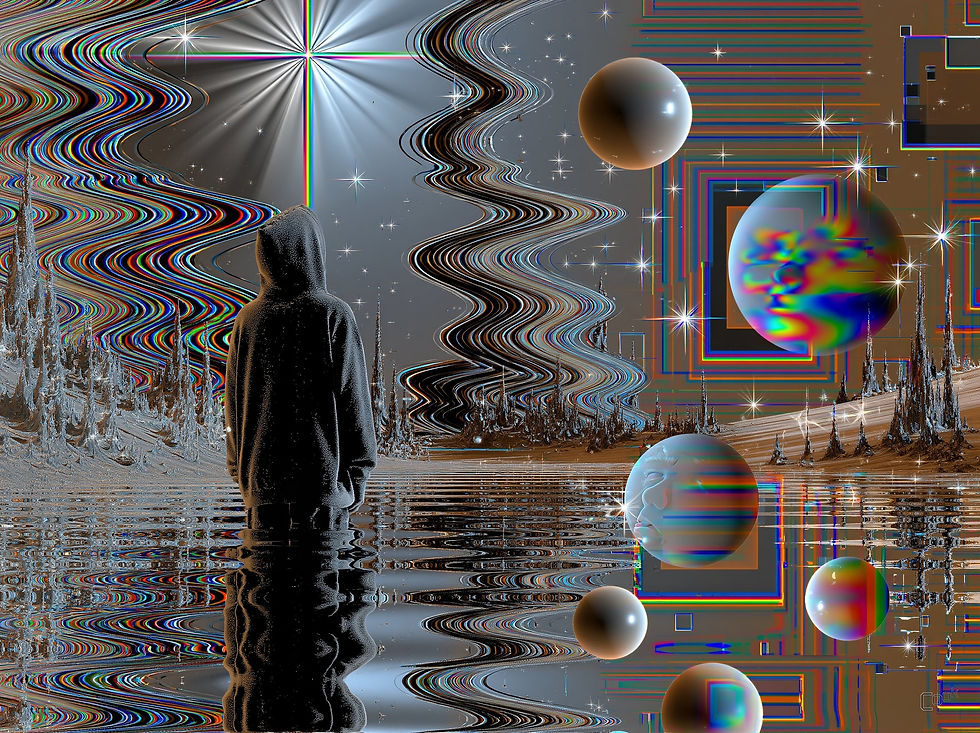 Thumbnail: Abundant Worth, The Awakening Trilogy metal print by AI Art Cook: a figure looks out toward the light