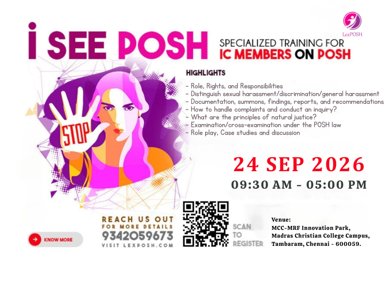 i See POSH - Specialised Training Program for IC Members on POSH Act