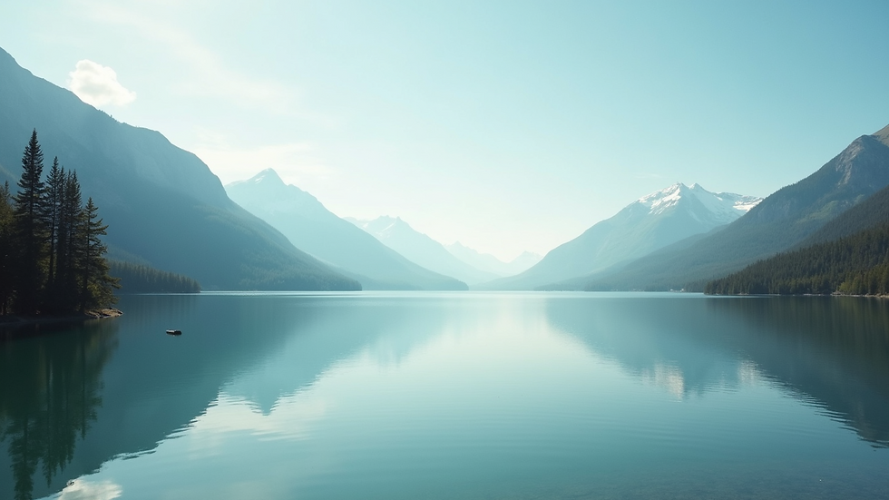 Close-up view of a calm lake reflecting a clear sky
