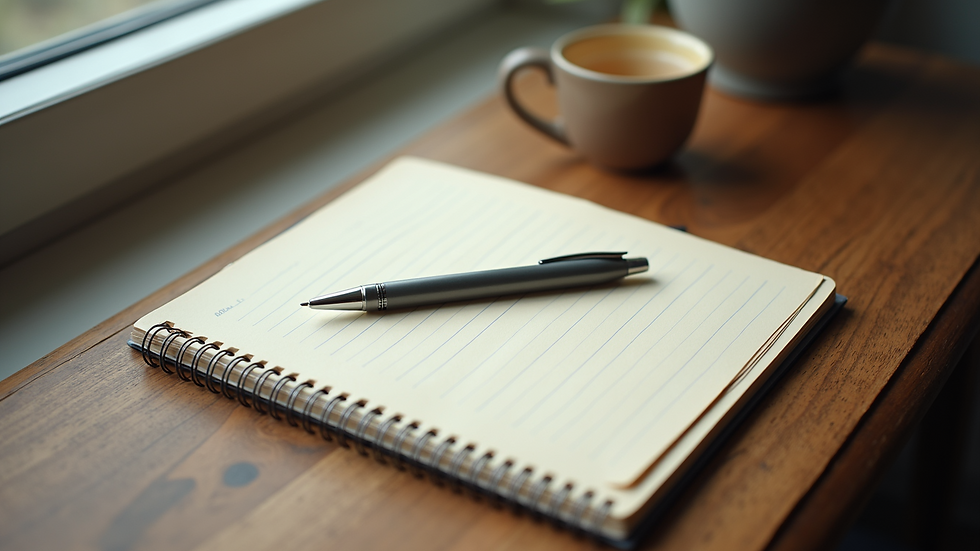 High angle view of a serene study space with a notebook and pen